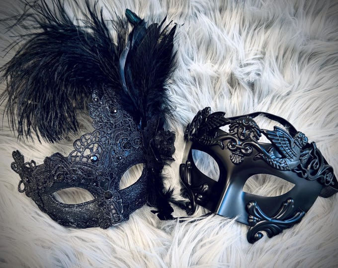 Gold Masquerade Mask With a Stick Mask Handle With Black Feathers ...