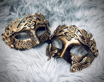 Men's Gold  Masquerade Eye Mask : Mardi Gras , Halloween , Venetian Party Masks,