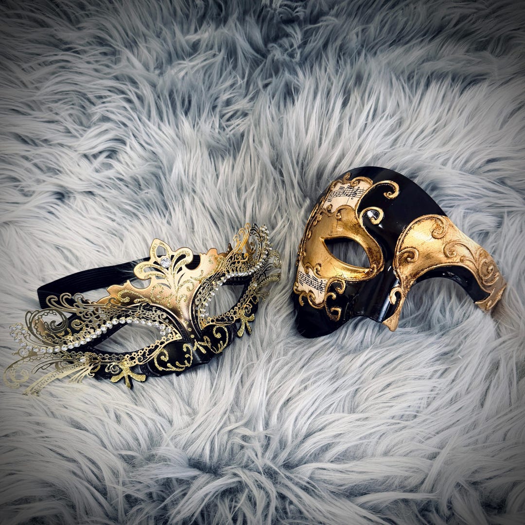 Men or Women Gold & Black Masquerade Masks , Men's Phantom of the Opera ...