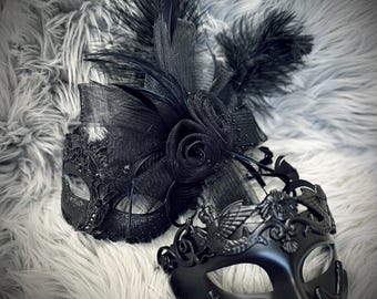 Black Masquerade Mask Set, Rhinestone Women's, Men's - Etsy