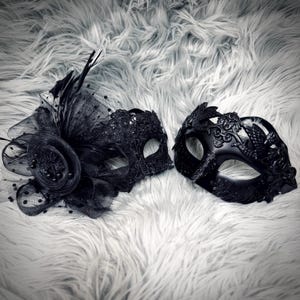 Black Men's or Women Masquerade Party Masks , Women Venetian Mask , Men's Eye mask For Halloween , Wedding Ball Costume , Mardi Gras Couple Mask