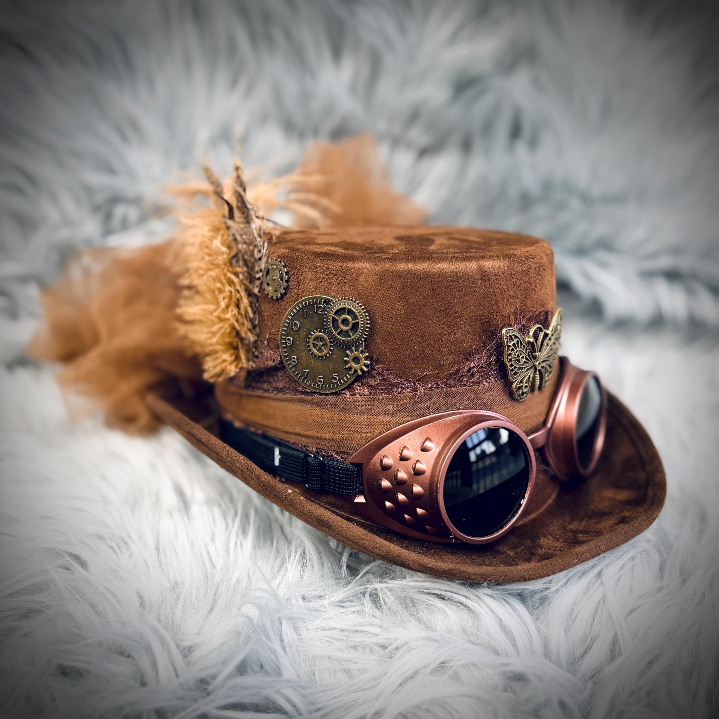 Vintage Steampunk 100% Wool Felt Top Hat Black Gold 3D Rosette USA‎ Cosplay Amazon.com: KBW Gold Deluxe Fabric Steampunk Top Hat  main image 4