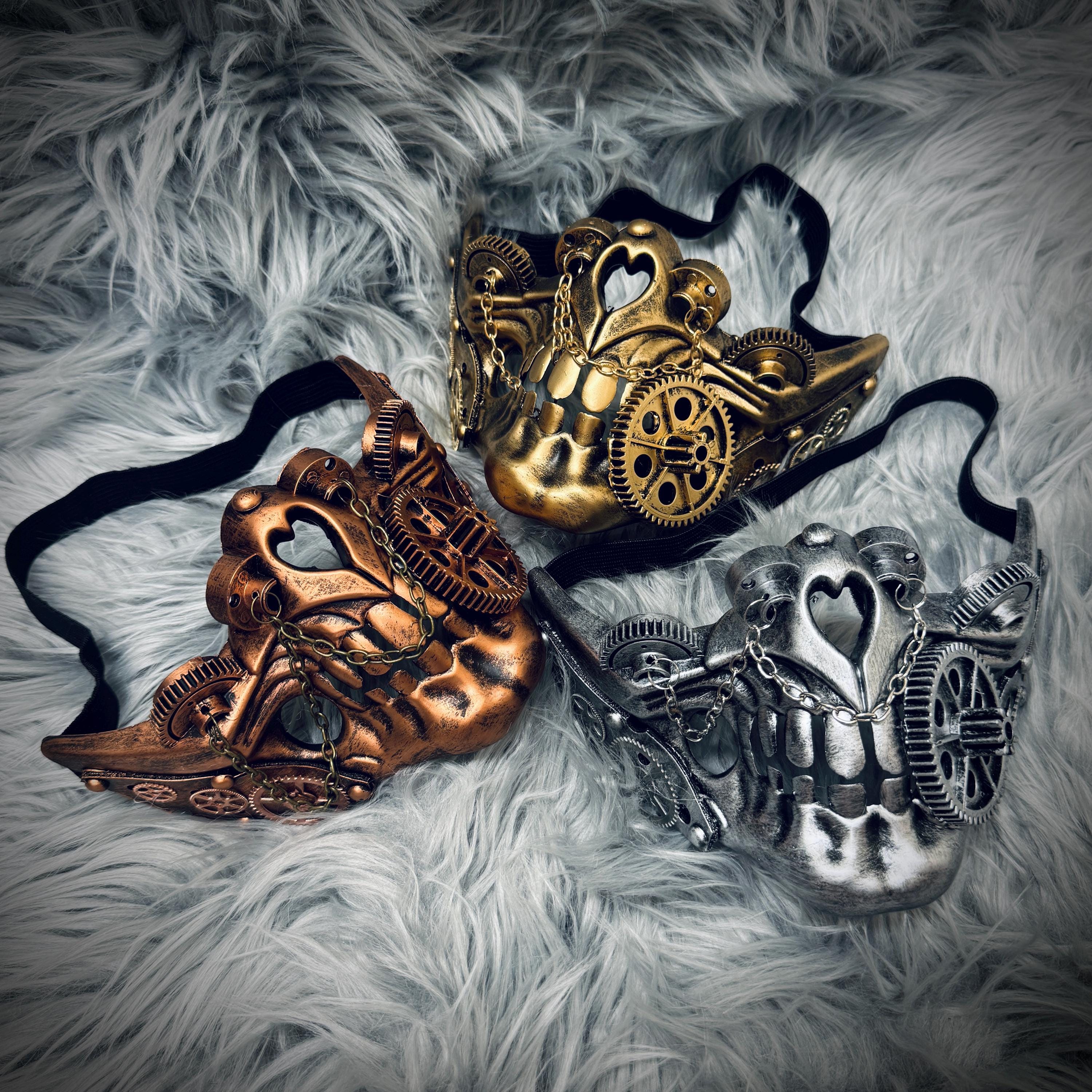 Steampunk Half Mask: Metallic Gears, Chains - Halloween Masquerade ...