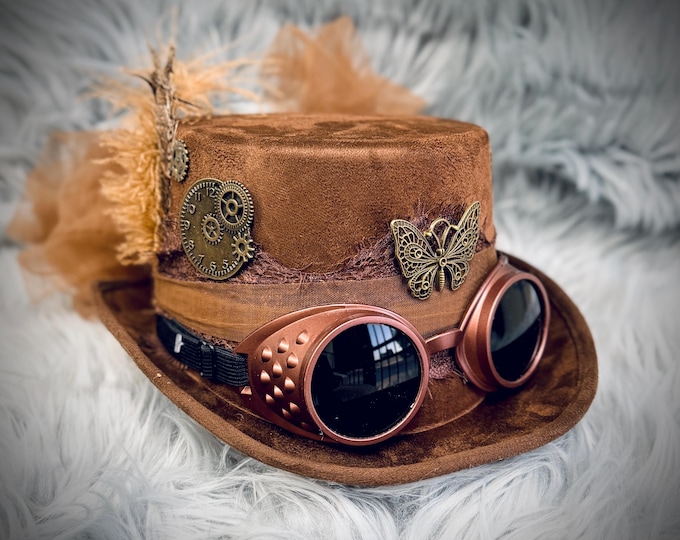 Steampunk Women Victorian Mad Hatter Scientist Time Traveler Top Hat Halloween Costume Cosplay Hats with Butterfly