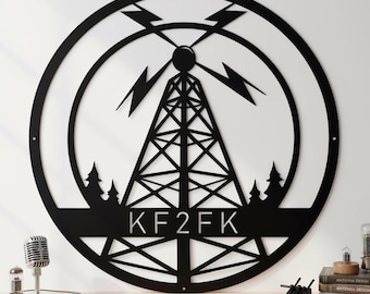 Benutzerdefinierte Ham Radio Antenne Dekor Zeichen, personalisierte Ham Metallschild, benutzerdefinierte Radio Liebhaber Geschenk Zeichen, Metall Antennenturm Ham Art, benutzerdefinierte Wanddekor