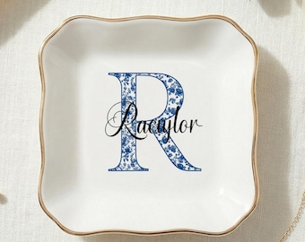 Personalisierte Monogramm Schmuckschale, Chinoiserie Toile Ring Halter, Benutzerdefinierte Name Schmuck Tablett, Brautjungfer Vorschlag Geschenk, Verlobungsgeschenk