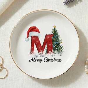 Personalized Christmas Ring Dish with Initial Letter, Monogram Trinket Dish for Her, Holiday Jewelry Holder, Stocking Stuffer Gift Ring Dish