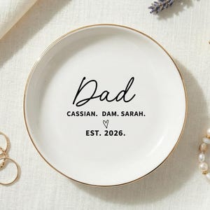 Plato de cerámica personalizado para papá con diseño minimalista, bandeja de cerámica con nombres personalizados para niños, diseño del año de fundación, regalo del Día del Padre, regalo para papá,