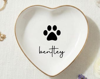 Personalisiertes Haustier-Gedenkgeschenk, keramisches Trinket-Teller, kundenspezifisches Hundemama-Schmucktablett, Pfoten-Abdruck-Ringhalter, Andenken für den Verlust des Hundes