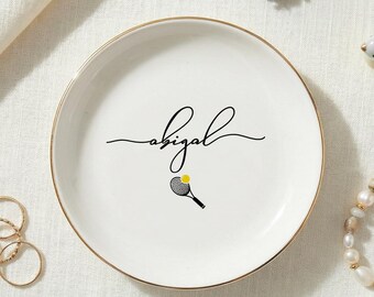 Personalisierte Tennis Spieler Geschenk Schmuck Tablett Benutzerdefinierte Name Gericht Tennis Liebhaber Andenken Elegante Catchall