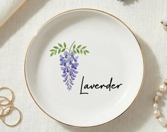 Personalisierte Geburt Blumen Ring Schale, Aquarell Blumen Trinket Tablett, Geburtstag Schmuck Geschenk für Freund, Brautjungfer Hochzeitsgeschenk