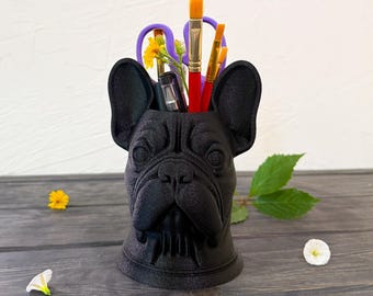 French Bulldog Head Pen Holder – Cute 3D Printed Desk Accessory, Dog Lover Gift, Home and Office Decor
