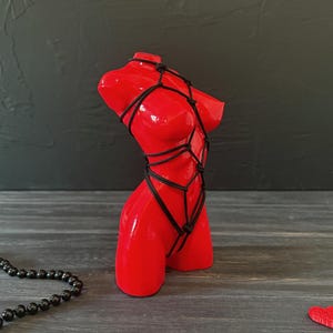 Red Shibari Body Sculpture, Modern Art Figurine, Feminine Torso, Sensual Home Decor