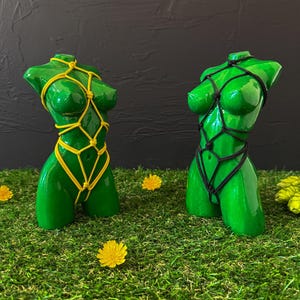 Green Shibari Female Torso Sculpture, 3D Printed Modern Art Figurine, Sensual Home Decor