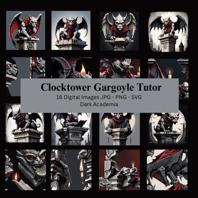 Dark Academia Gargoyle Clipart – Gothic Clock Art (digital Download) - Etsy