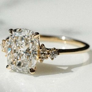 14K Gold Engagement Ring, Elongated Cushion Cut Moissanite Engagement Ring, Cushion Promise Ring, 925 Silver Ring, Birthday Gift For Her.
