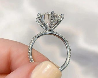 3 CT Ausgezeichneter Rundschliff Moissanite Verlobungsring, 6 Krallen-Zinken-Einstellung Ehering, 10K Weißgold Versprechensring, Solitaire Ring Geschenke