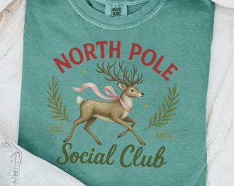 Comfort Colors® North Pole Reindeer Club Shirt, Vintage Christmas Deer Sweatshirt, Holiday Graphic Tee, Cozy Winter Gift for Her Him Kids