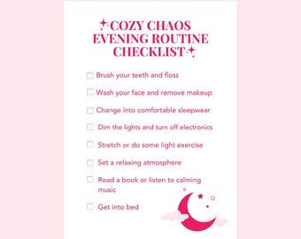Lista di controllo della routine serale di Cozy Chaos - Stampabile per la cura di sé