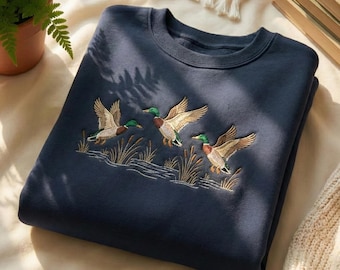 Embroidered Vintage Mallard Duck Sweatshirt , 90s Wildlife Nature Sweater, Flying Ducks Shirt, Cozy Unisex Pullover, Wildlife Gift
