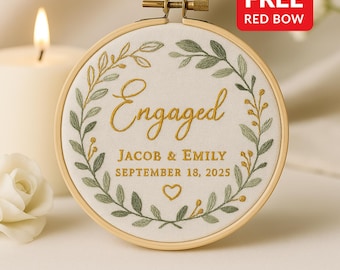 Engagement Embroidered Ornament, Engaged Christmas Ornament, Engagement Gift, Couples Ornament, Personalized, Engagement Announcement