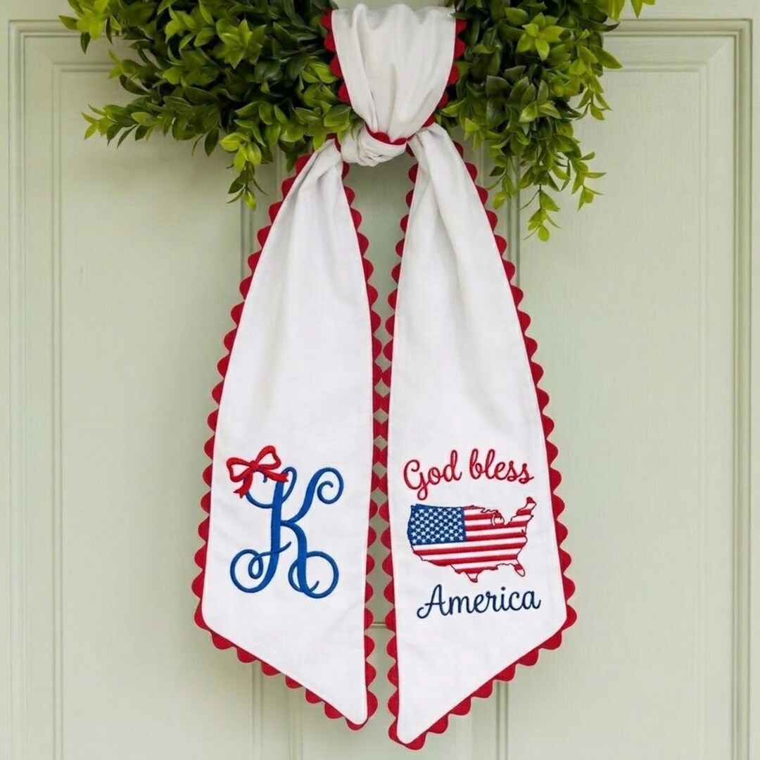 Custom Patriotic Wreath Sash With Ric Rac Trim, Monogrammed America ...