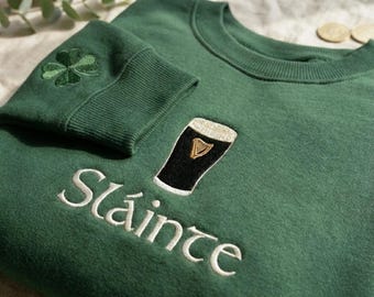 Embroidered Sláinte beer Sweatshirt: Irish Beer St. Patrick's Day Tee