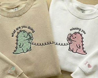 Matching Dinosaur Sweatshirts, Embroidered Couple Hoodies, Anniversary Gift for Him Her, Funny Dino Lover Gift, Engagement Present