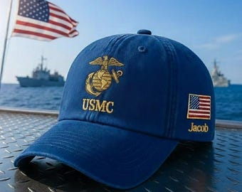 Military Style USMC Letter Embroidered Dad Cap, Tactical Olive Green Hat, Vintage Army-Inspired Stitch Baseball Cap for Men & Women