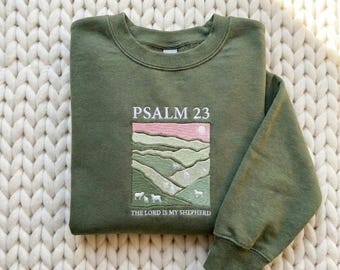 Embroidered Christian Crewneck, Religious Women Hoodie, Nature Lover Gift, Sheep in Pasture Shirt, Aesthetic Church Outfit, Baptism Gift