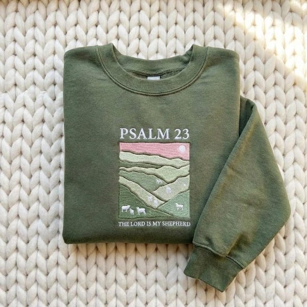 Embroidered Psalm 23 Crewneck, Christian Sheep Pasture Sweatshirt