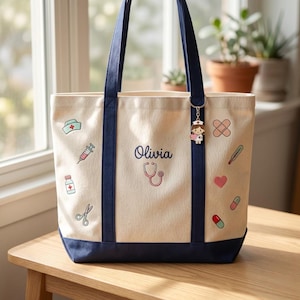 Nursing is more than a job; it’s a calling. Whether you’re a nursing student heading to clinicals, a new grad celebrating the NCLEX, or a seasoned RN, our Personalized Nurse Canvas Tote Bag is designed to carry your gear with pride. Featuring 9+ detailed medical icons and your custom name, this isn’t just a bag—it’s a badge of honor.