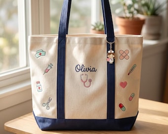 Personalized Nurse Tote Bag, Custom Name Embroidered Nursing Student Graduation Gift, New Nurse Canvas Bag, RN LPN Gift for Her