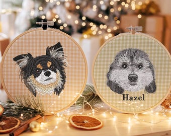 Custom Embroidered Pet Portrait Ornament, Personalized Christmas Gift