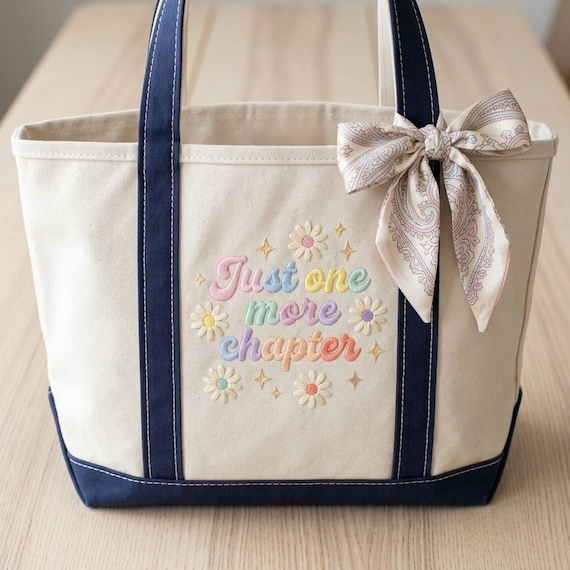 Personalized Book Lover Boat Tote Bag, Embroidered Name Canvas Tote, Reader Gift, Library Bag, Teacher Gift
