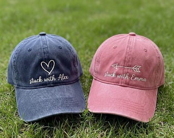 Funny Engagement Gift, Stuck With Me Hat, Personalized Name Cap for Couples, Honeymoon Outfit, Heart Arrow Matching Dad Hats