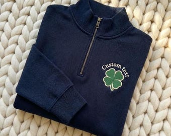Matching Group St Patricks Outfit, Custom Name Quarter Zip, Irish Pub Crawl Shirt, Womens Collared Sweatshirt, Embroidery Luck Gift