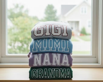 Embroidered Grandma Sweatshirt, Gigi Nana Shirt, New Grandma Gift, Custom Grandma Embroidery, College Block Crewneck, Gift for Grandma