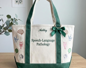 Personalized Speech Therapist Tote Bag, Embroidered SLP Student Grad Gift, Speech-Language Pathology Clinical Bag, Custom Name SLP Tote