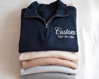 Custom Logo Sweatshirt, Personalized Left Chest Logo Embroidery Quarter Zip for Team, Business, Bridal Parties, Events, or Everyday Wear