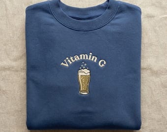 Embroidered Vitamin G Sweatshirt, Funny St Patricks Day Shirt, Irish Stout Beer Lover Gift, Drinking Team Crewneck, Pub Crawl Outfit for Men