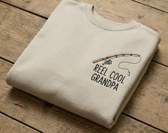Reel Cool Daddy Sweatshirt, Personalized Fishing Embroidery, Custom Fishing Crewneck, Funny Father's Day Gift, Embroidered Fishing Rod Shirt