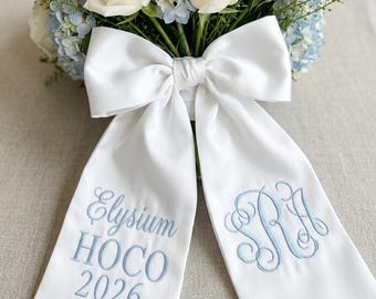 Custom Embroidered Bouquet Sash, Satin Ribbon for Wedding, Prom, Homecoming (HOCO)