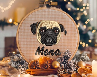 Embroidered Pet Portrait Ornament, Custom Christmas Gift