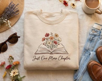 embroidered Retro Book Lover Gift, Reading Sweatshirt, Just One More Chapter Sweater, Books Club Matching Pullover, Gift For Librarian