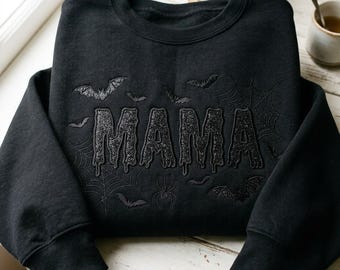 Spooky Mama Embroidered Sweatshirt, MAMA Glitter Applique Crewneck, Halloween Mom Life Pullover