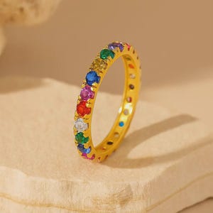 Rainbow Eternity Band, Rainbow Ring, Multi Gemstone Ring, Personalized Gifts, Minimalist Wedding Band, Multicolor Ring, Gift For Her