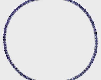 Collar de tenis con zafiro azul delicado en plata 925: pulsera de plata esterlina con zafiro cultivado en laboratorio, collar hecho a mano, collar de boda