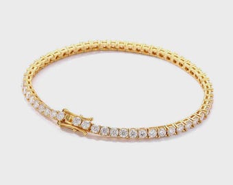 Bracciale tennis con moissanite ghiacciata, argento sterling placcato oro 14k, fatto a mano