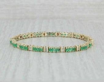 925ラボ作成エメラルド＆ダイヤモンドグリーンテニスブレスレット14K